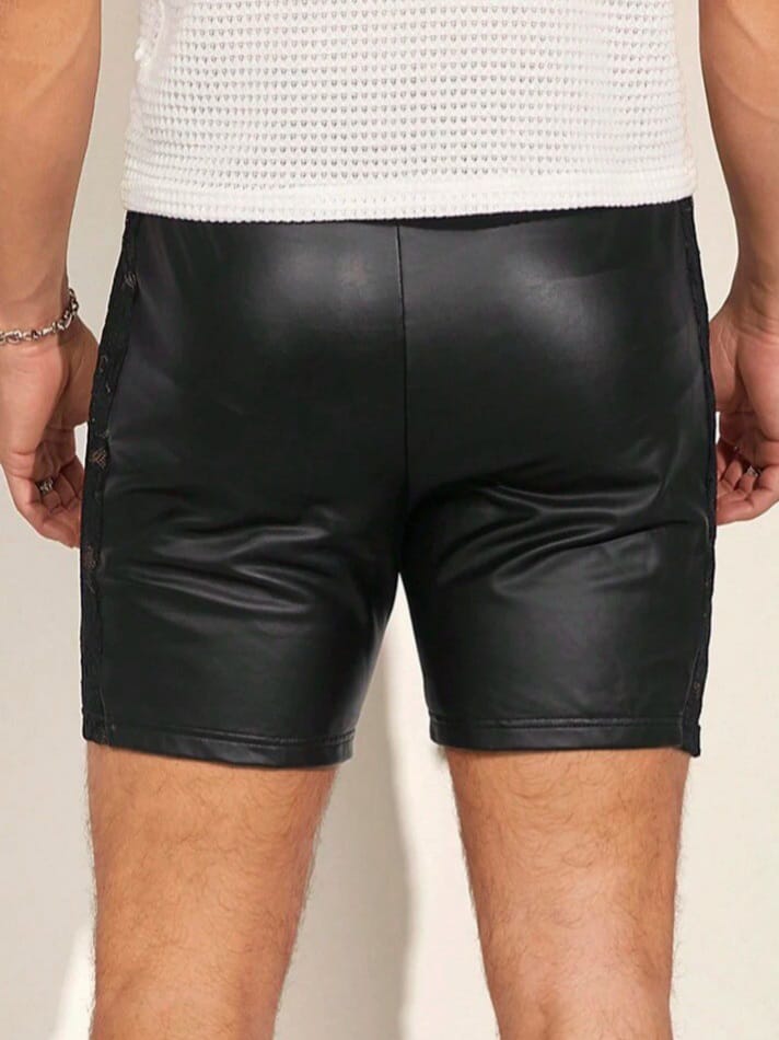 Bonga boys Casual Woven + PU Leather Patchwork Lace Shorts